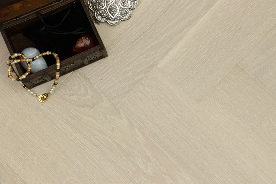 Prime Engineered Flooring Oak Herringbone Polar White Brushed UV Semi ...